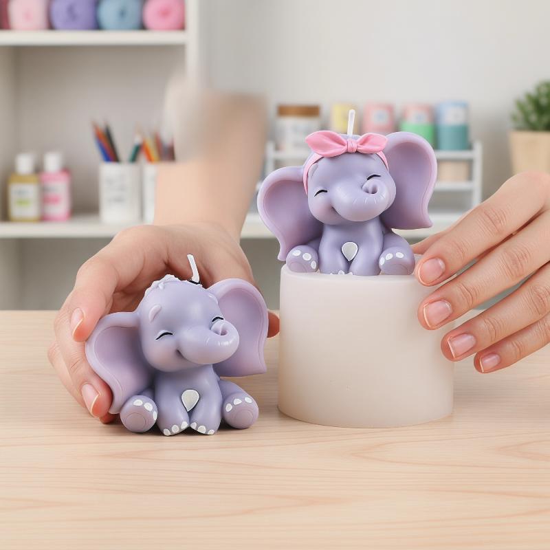 Soap Making Handmade - 귀여운 3D 코끼리 실리콘 캔들 몰드,