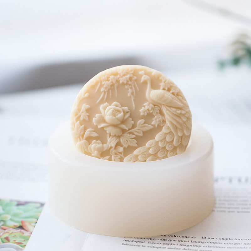 Soap Making Lye - 공작 꽃 패턴 실리콘 비누 금형