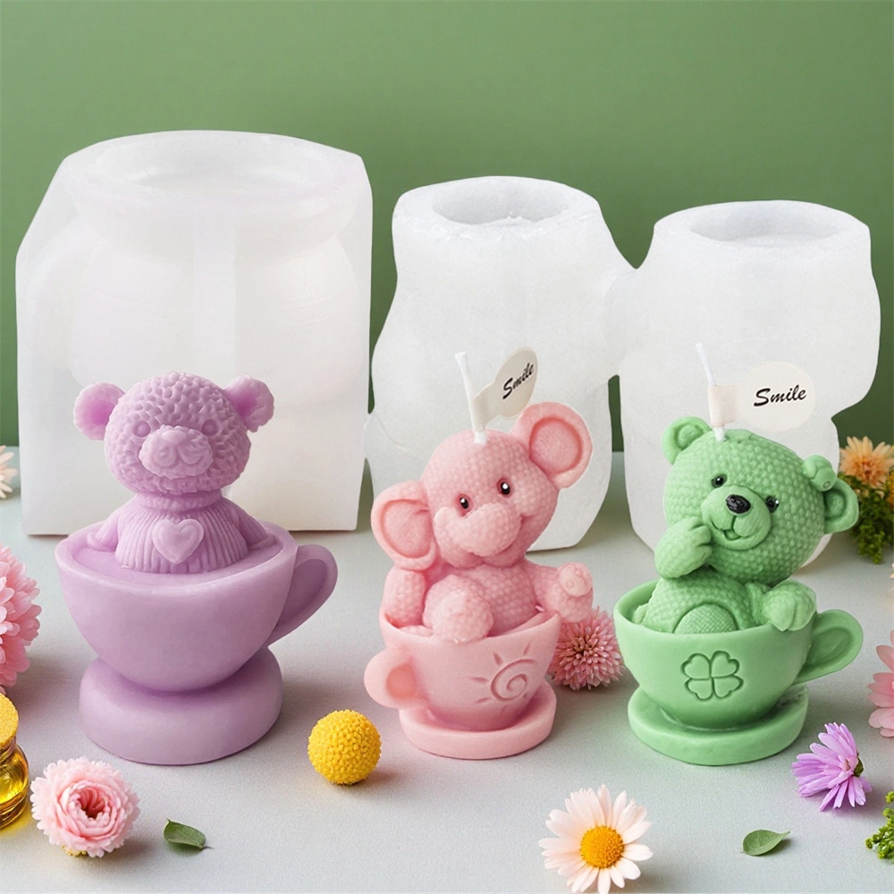 Soap Making Jar - 테디베어 컵 실리콘 몰드 만화 곰