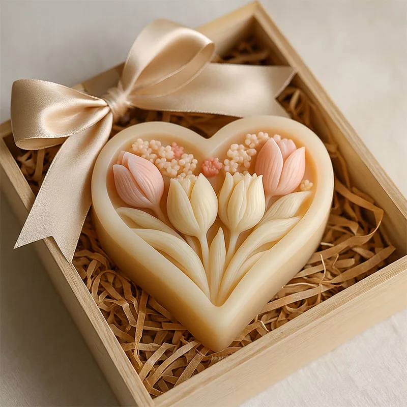 Soap Making Kit For Beginners - 하트 모양 튤립 양초용 실리콘 몰드
